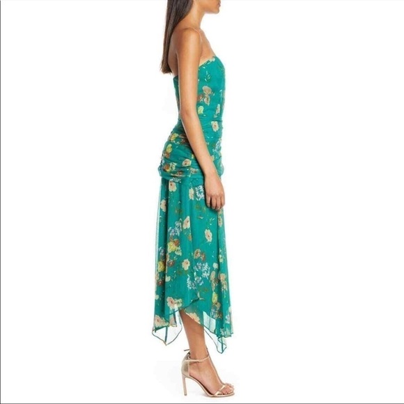 Modcloth Harlyn Green floral strapless midi dress small - Picture 4 of 9
